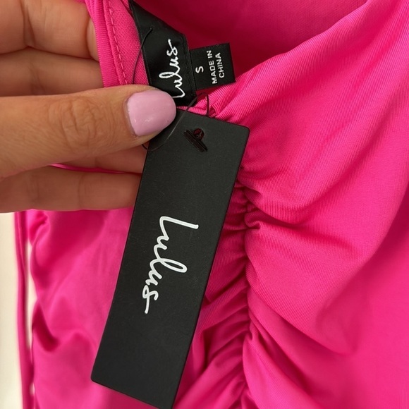 Lulu’s Hot Pink Long Sleeve Ruched Open Back Mini Dress - Picture 12 of 16